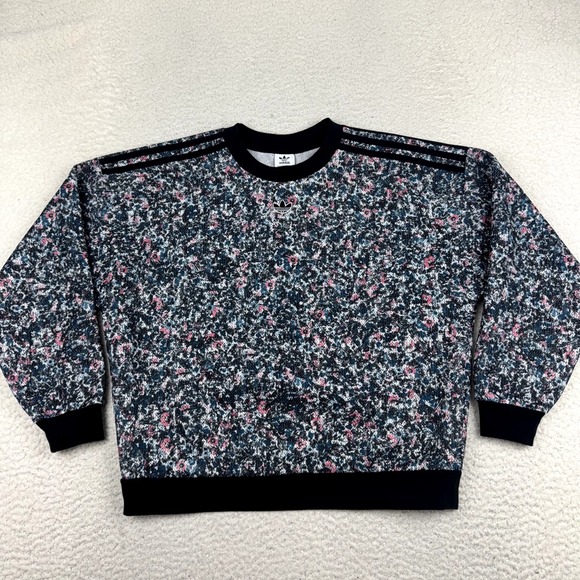 Adidas‎ Sweatshirt Women's S Black Floral Crew Neck Pullover Primegreen Textured - Picture 1 of 10